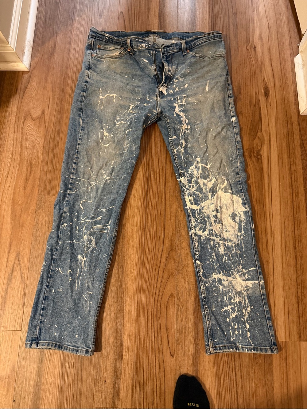 Rare, one of a kind. Paint Spattered Levi's Blue Slim Straight Jeans